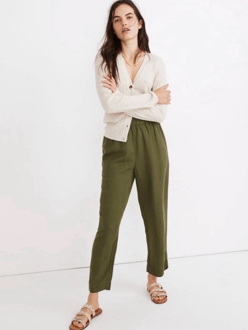 Madewell Olive Relaxed High-Rise Cropped Trousers